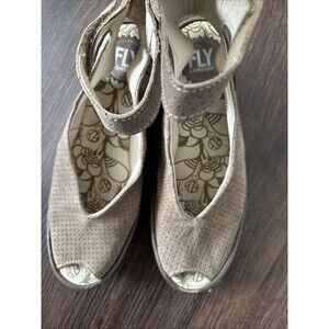 Fly London Yala Perf Wedge Ankle Strap Sandals Y2K Designer SoHo Brown Suede S38